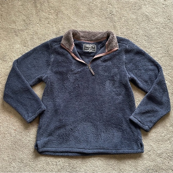 Trinity Men's Plush 1/4 Zip Jacket Navy Medium Pull Over Sweatshirt Soft Fluffy - Picture 1 of 15